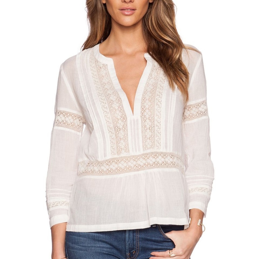 Cynthia Vincent Gauze Lace Top in Ivory, Small